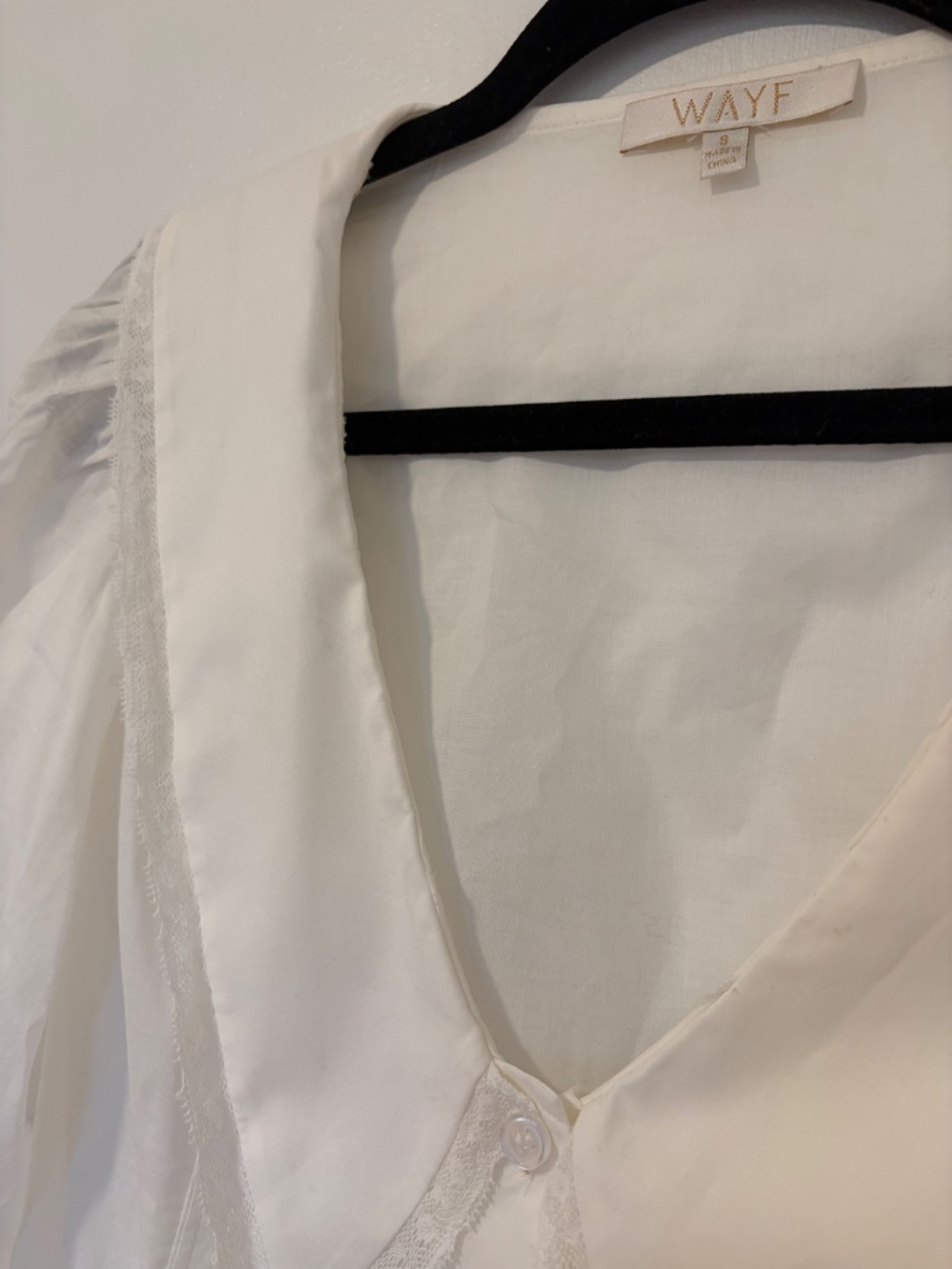 Wayf white puff sleeve lace collar button down: Size Small - Picture 4 of 4